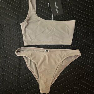 PrettyLittleThing Beige One-Shoulder Bikini